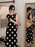 Polka Dot Sleeveless Long Side Slit Casual Dress